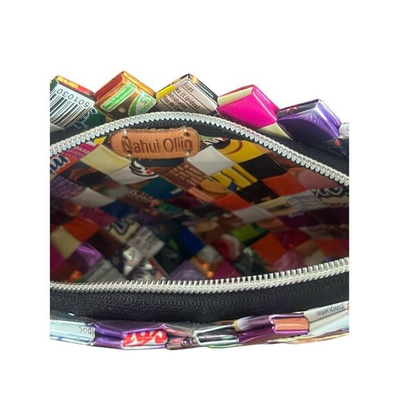 2 Nahui Ollin Clutch Wristlet w/ Strap Recycled Candy Wrappers wearable art - Picture 9 of 9